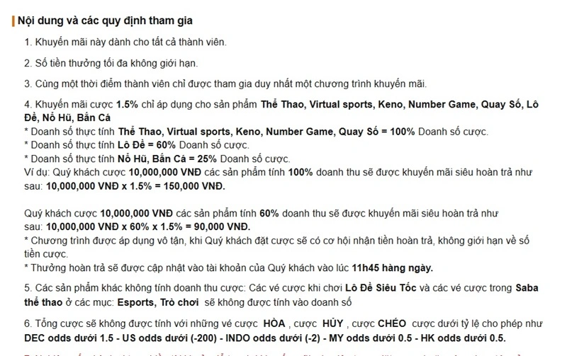 Chương trình hoàn trả áp dụng cho nhiều sản phẩm tại Kubet